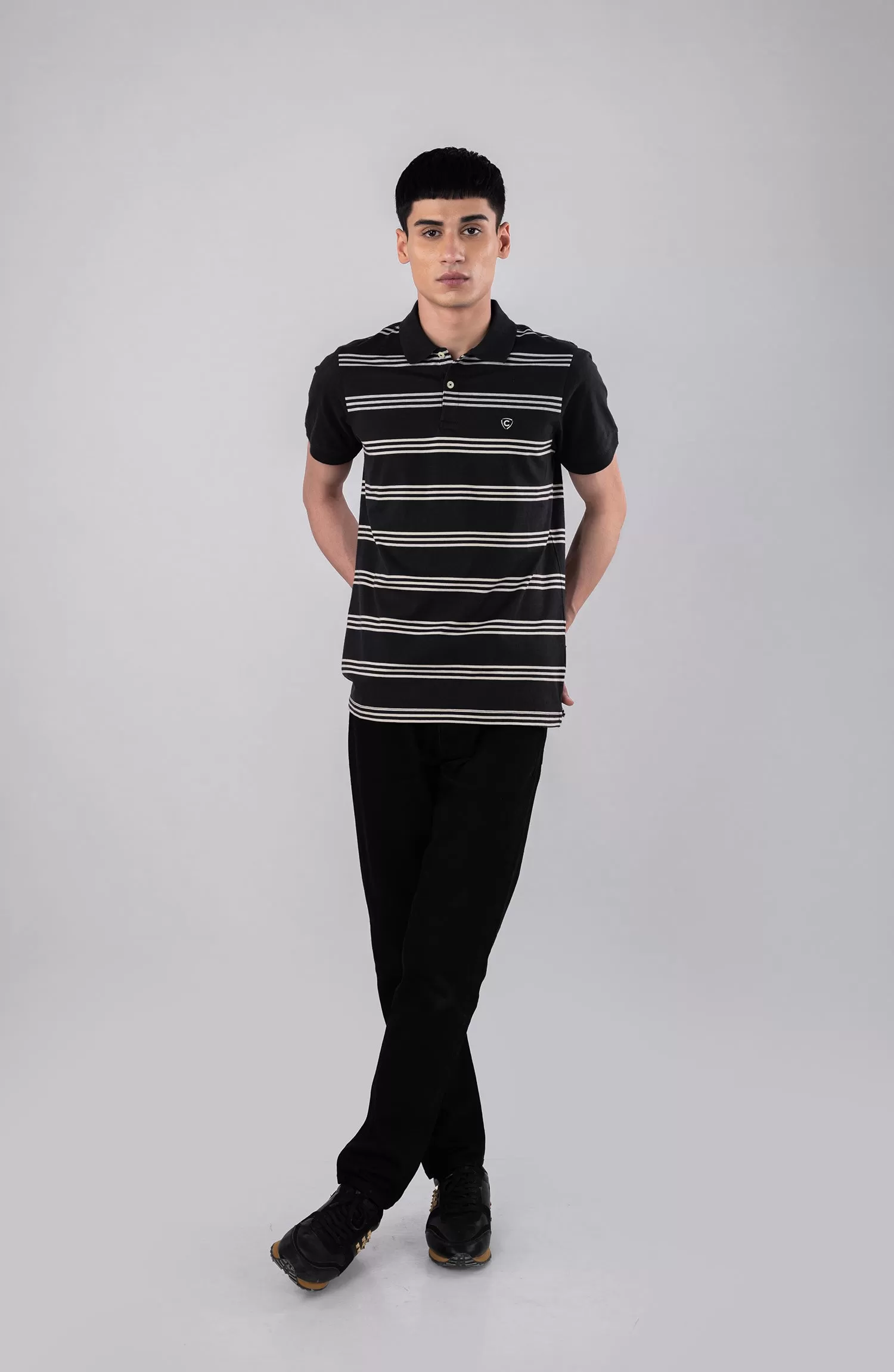 Black Polo Shirt With Grey Stripes