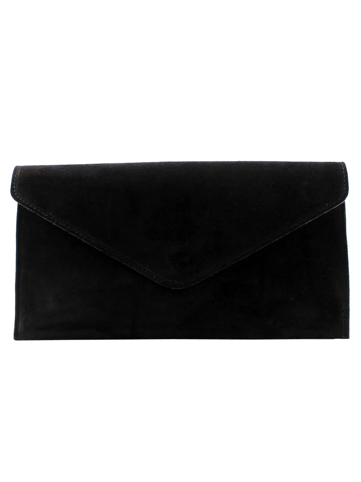 Black Real Suede Vintage Look Envelope Clutch Bag