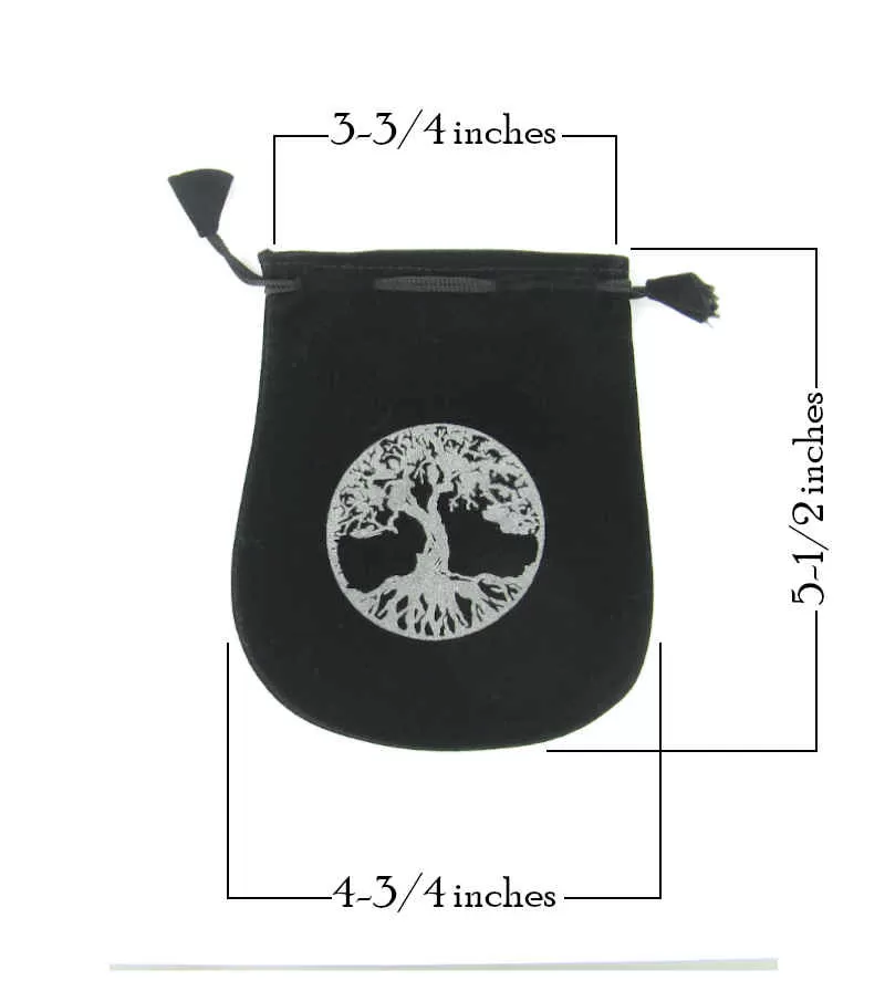 Black Velveteen Tree of Life Bag Pouch With Drawstring