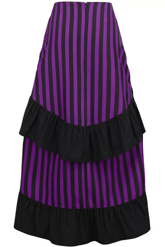 Black/Purple Stripe Adjustable High Low Skirt