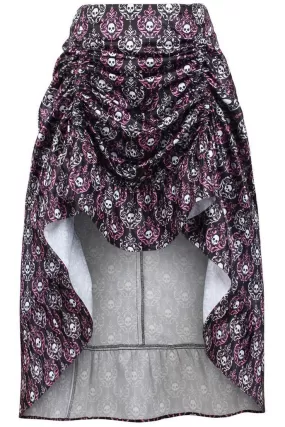 Black/White/Purple Skull Satin Adjustable High Low Skirt