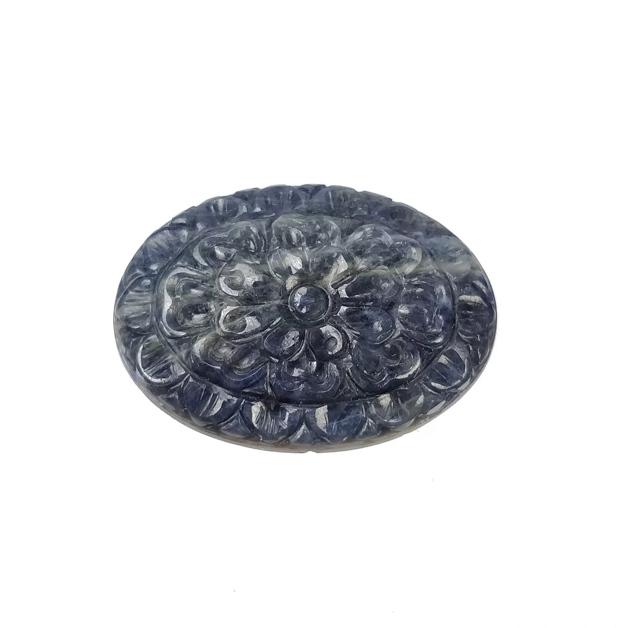 BLUE SAPPHIRE Gemstone Carving : 22cts Natural Untreated Unheated Sapphire Hand Carved Oval Shape 25*18mm (With Video)