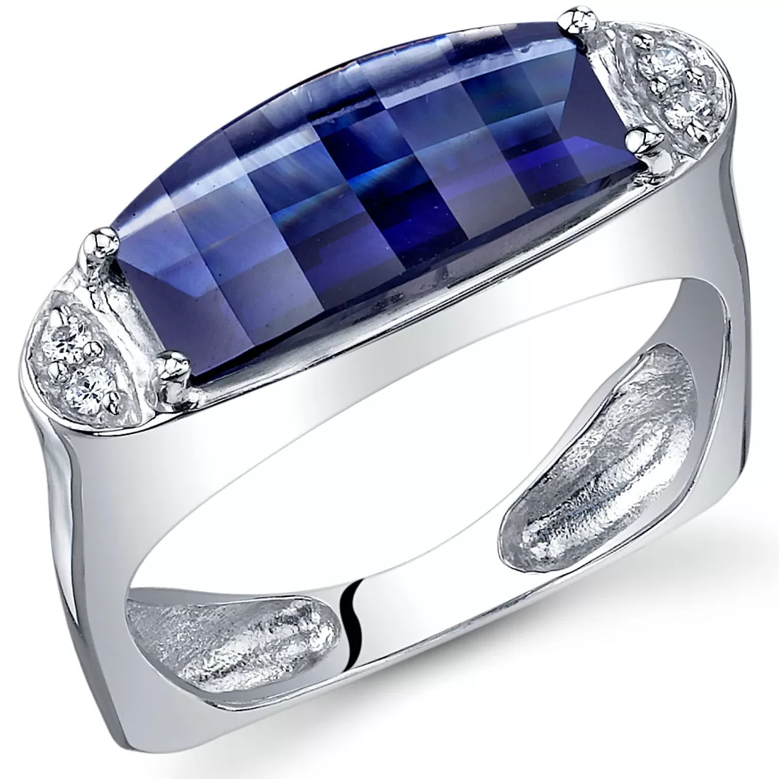 Blue Sapphire Special Cut Sterling Silver Ring Size 6