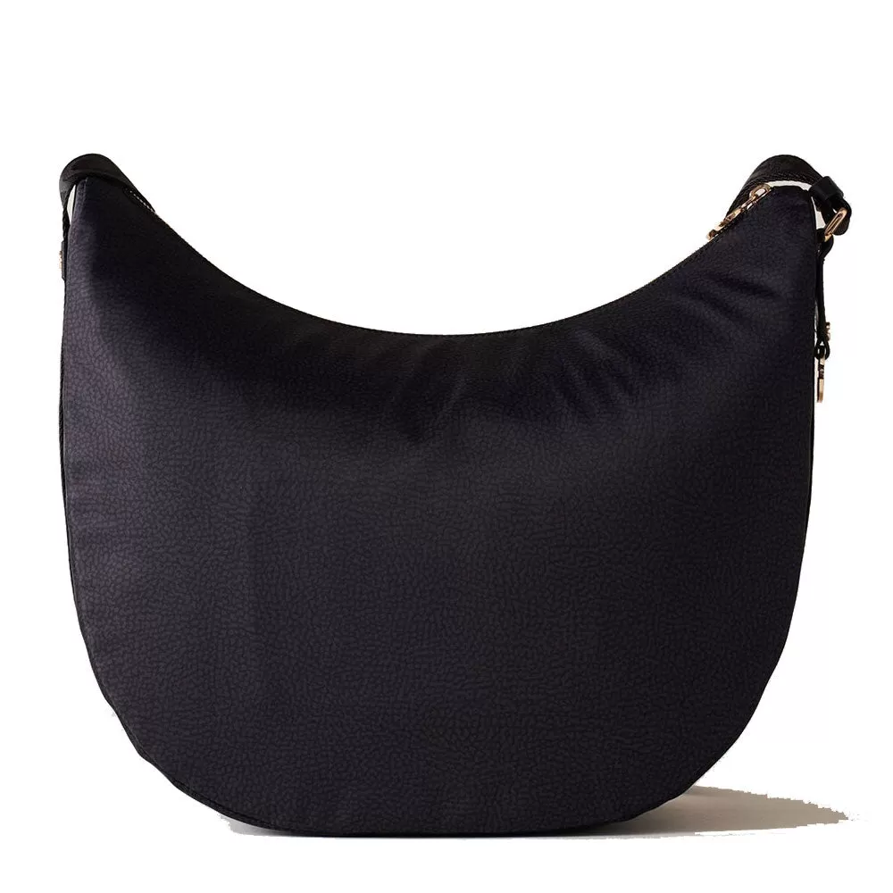 Borsa a Tracolla BORBONESE Luna Bag Medium linea Jet Op in Tessuto Colore Dark Black