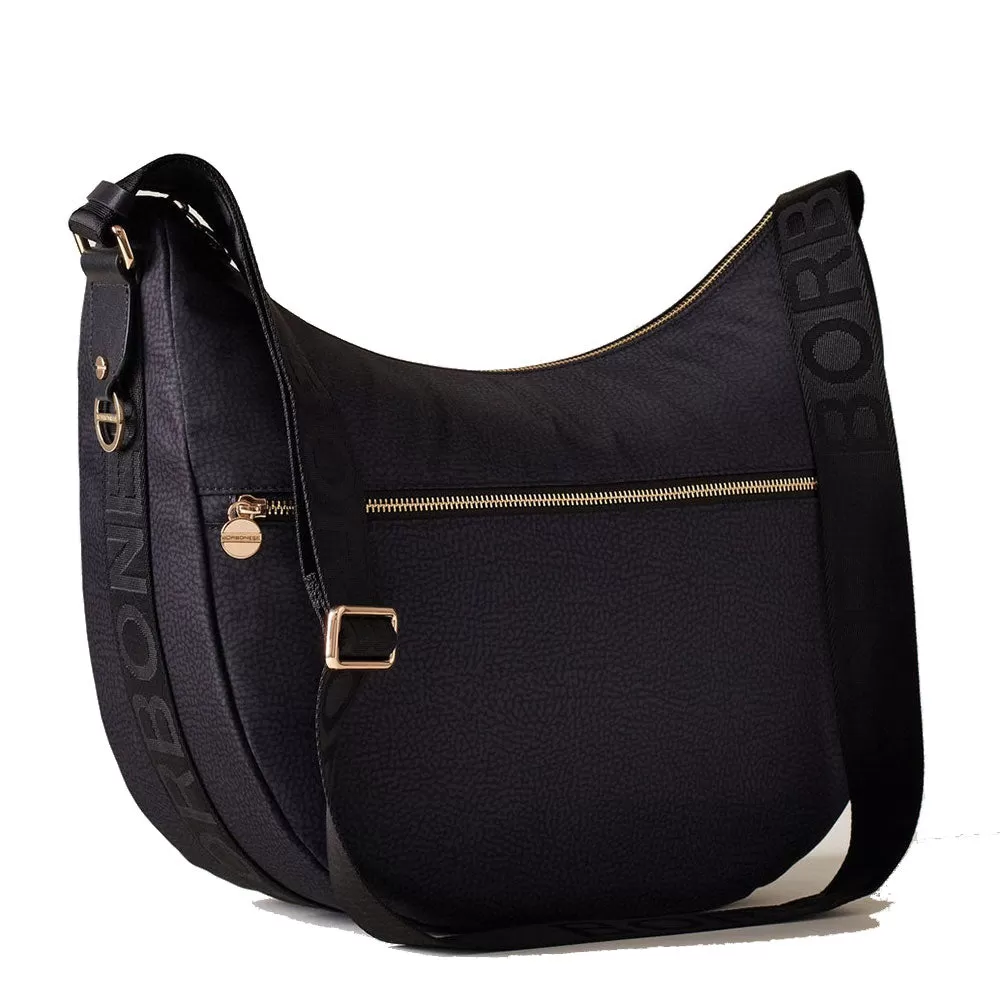 Borsa a Tracolla BORBONESE Luna Bag Medium linea Jet Op in Tessuto Colore Dark Black