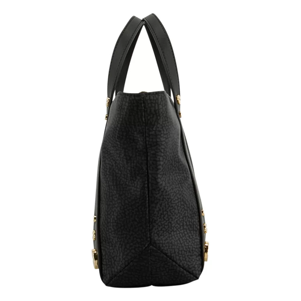 Borsa Donna a Mano BORBONESE linea Road Small in Nylon OP e Pelle Dark Black