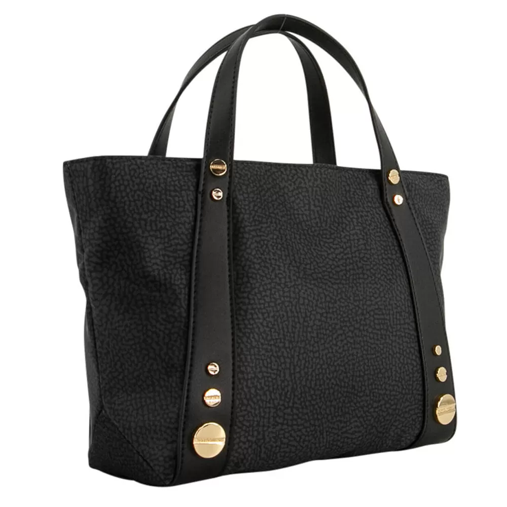 Borsa Donna a Mano BORBONESE linea Road Small in Nylon OP e Pelle Dark Black