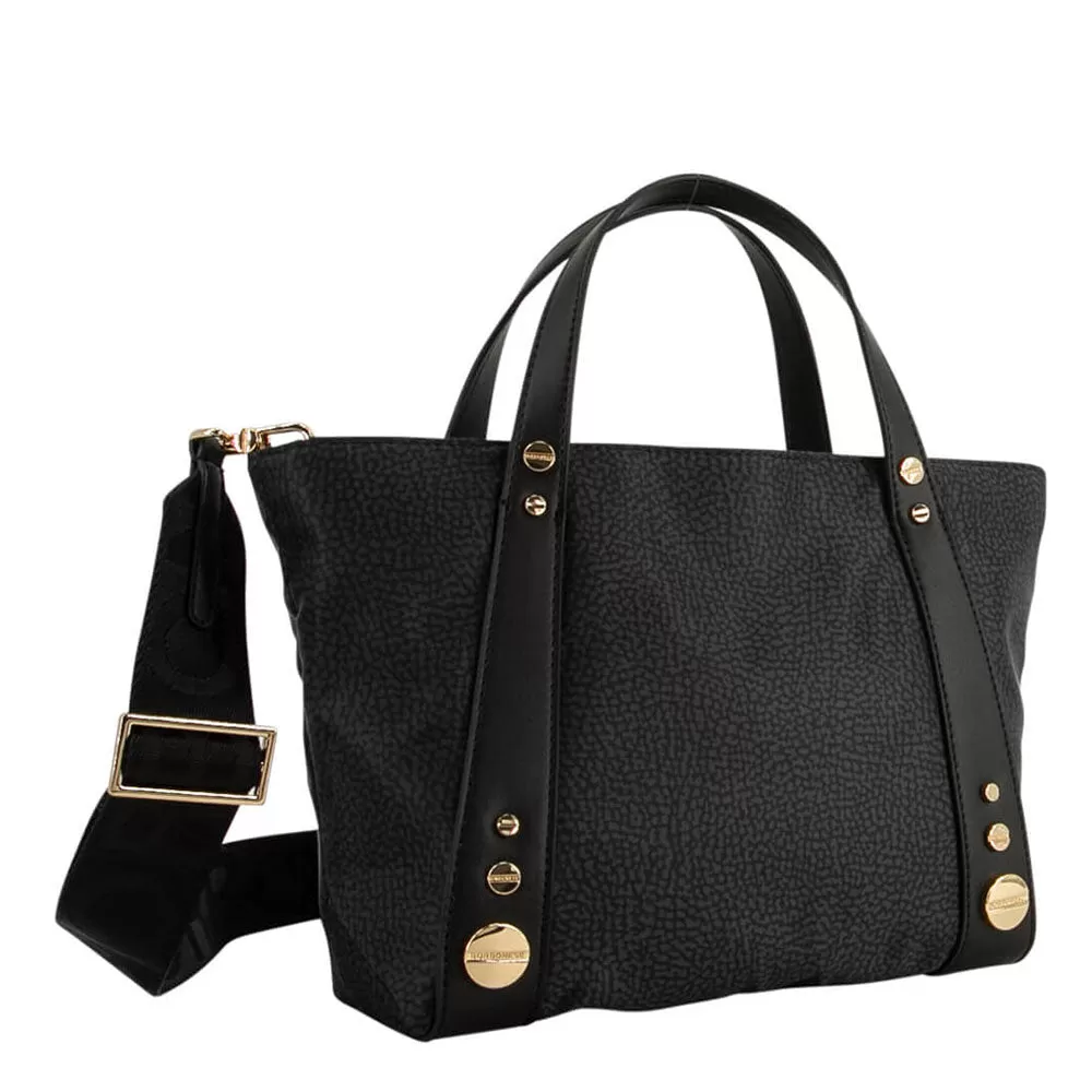 Borsa Donna a Mano BORBONESE linea Road Small in Nylon OP e Pelle Dark Black