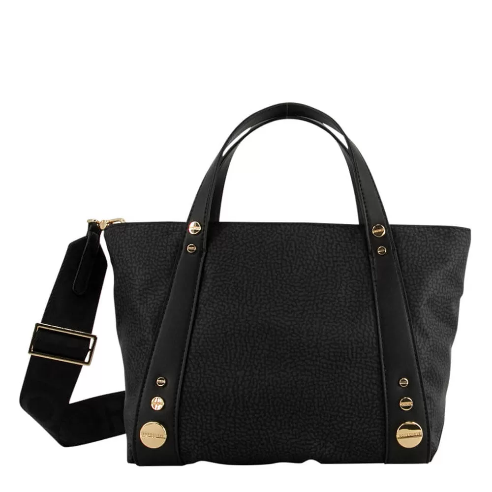 Borsa Donna a Mano BORBONESE linea Road Small in Nylon OP e Pelle Dark Black