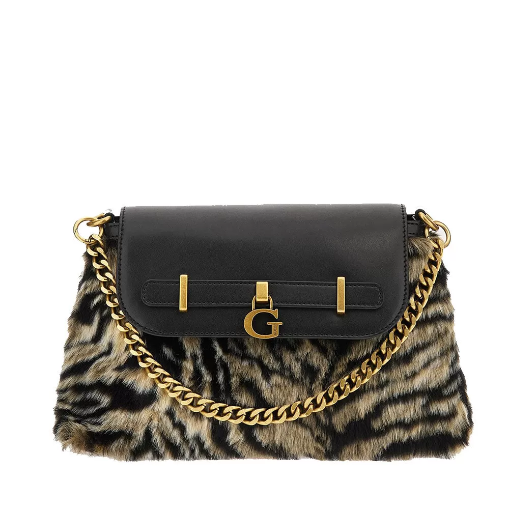 Borsa Donna a Mano GUESS Linea Bergen colore Animalier Marrone