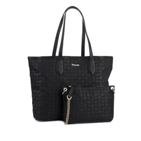 Borsa Donna Shopping a Spalla POLLINI linea Heritage Logo Soft in Tessuto Nero e Nero