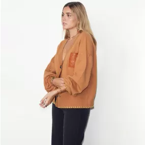 Camel Cardigan With PU Patch