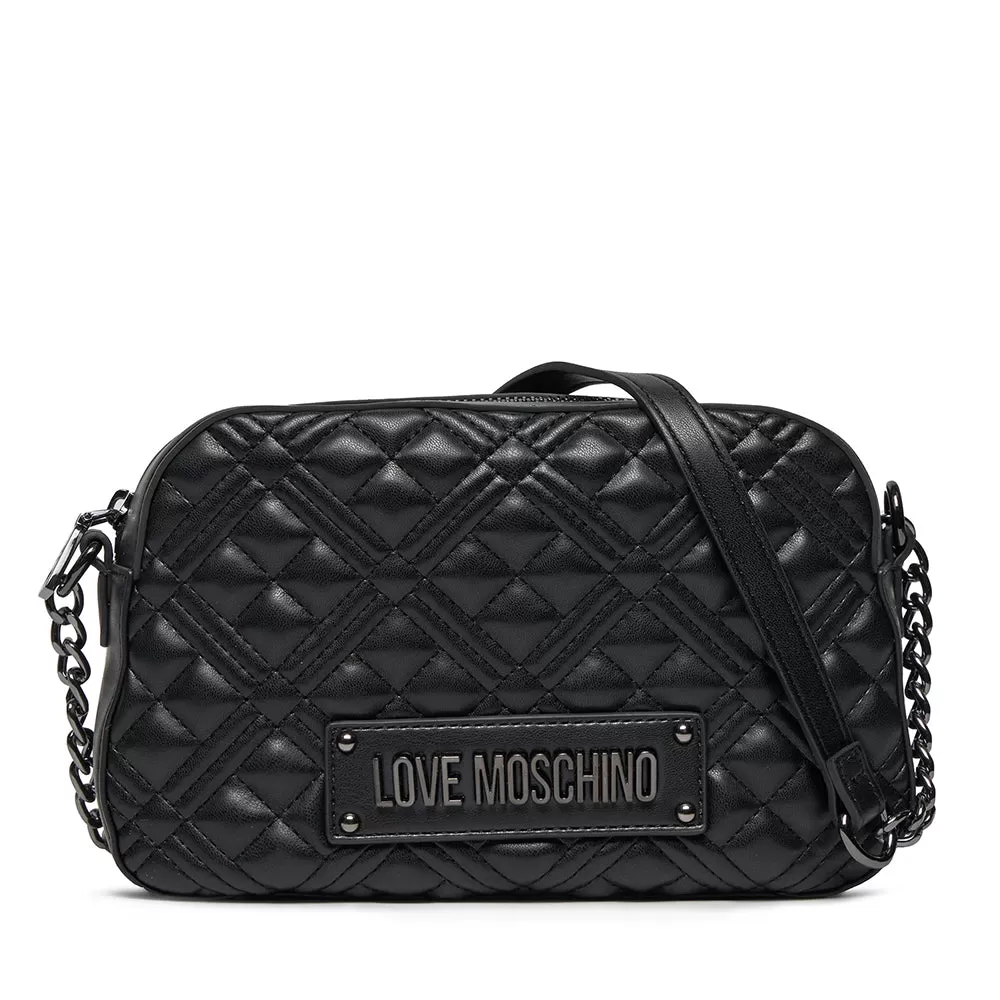 Camera Case con Tracolla LOVE MOSCHINO linea Shiny Quilted Nero con Logo Canna di Fucile