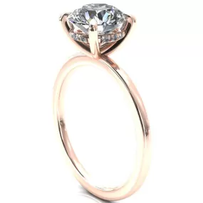 Carmeli 9mm or 3cts DEW Round Center Stone 4 Claw Prong Micro Pave Diamond Rail Engagement 18K Rose Gold Ring