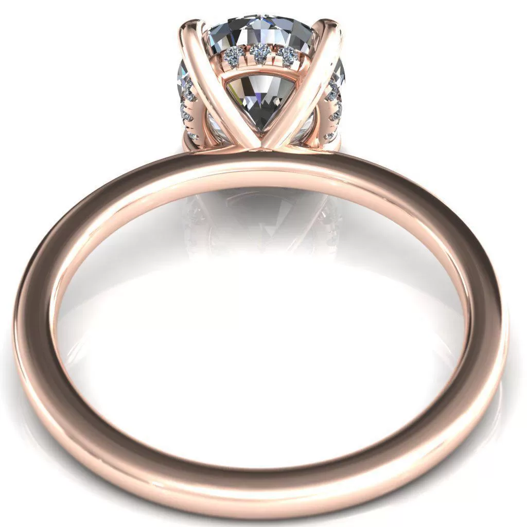 Carmeli 9mm or 3cts DEW Round Center Stone 4 Claw Prong Micro Pave Diamond Rail Engagement 18K Rose Gold Ring