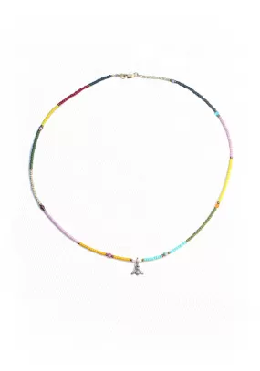 Catherine Michiels Diamond Bee Charm Rainbow Seed Bead Necklace