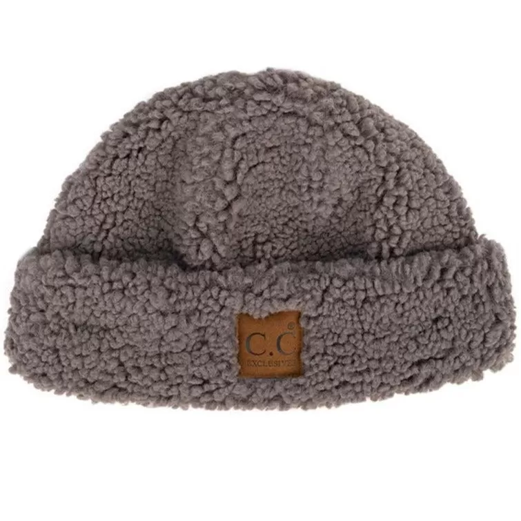 C.C Sherpa Cuff Beanie Hat with C C Suede Logo