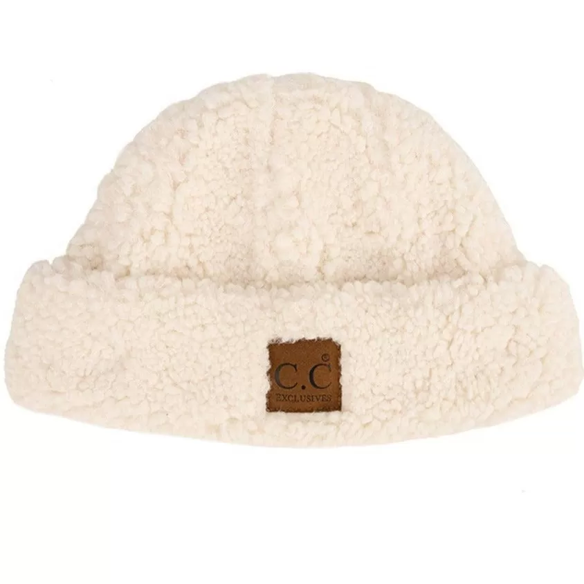 C.C Sherpa Cuff Beanie Hat with C C Suede Logo