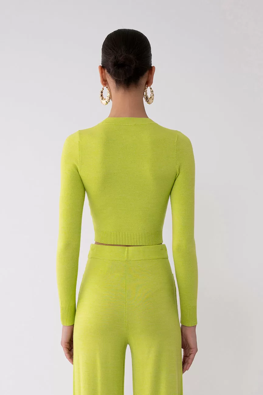 Chartreuse EcoMerino Long Sleeve Crop Crew