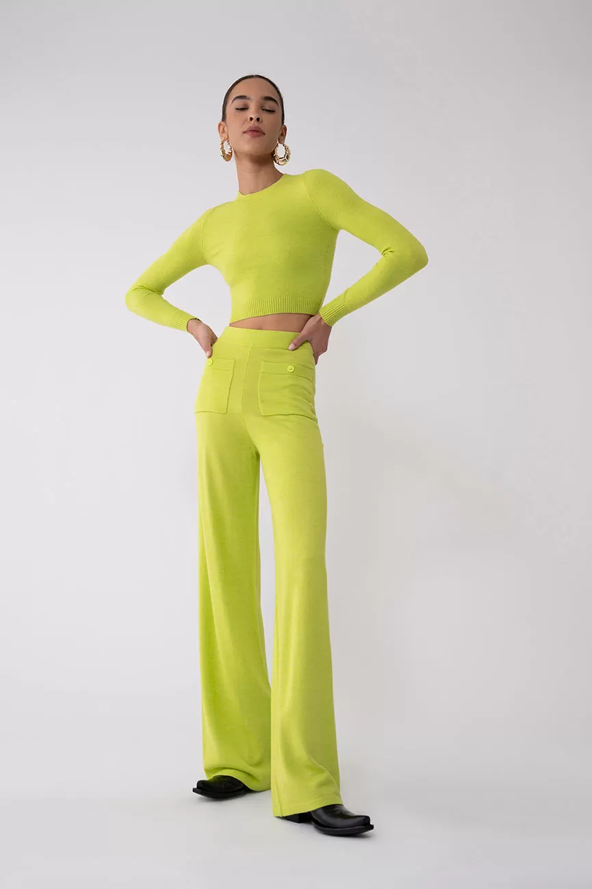 Chartreuse EcoMerino Long Sleeve Crop Crew