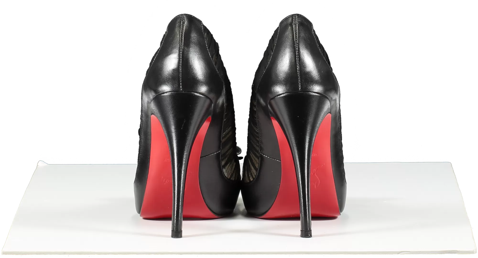 Christian Louboutin Black Leather/chiffon Angelique 100 Peep Toe Pumps UK 3 EU 36 👠