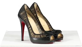 Christian Louboutin Black Leather/chiffon Angelique 100 Peep Toe Pumps UK 3 EU 36 👠