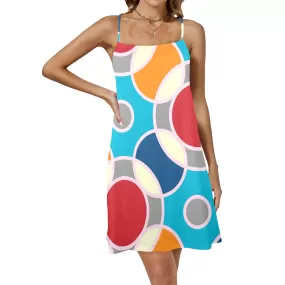 circles concentric print 3 Drawstring Neck Sleeveless Dress (Model D68)