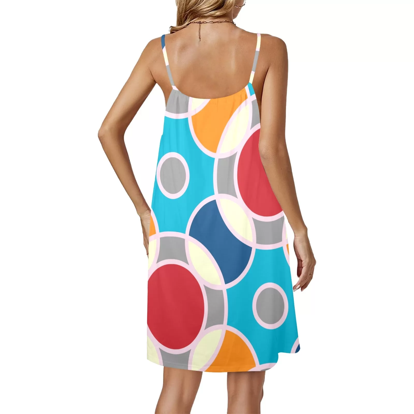 circles concentric print 3 Drawstring Neck Sleeveless Dress (Model D68)