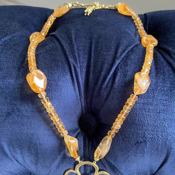 Citrine & Diamond Flower Necklace