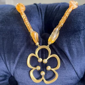 Citrine & Diamond Flower Necklace