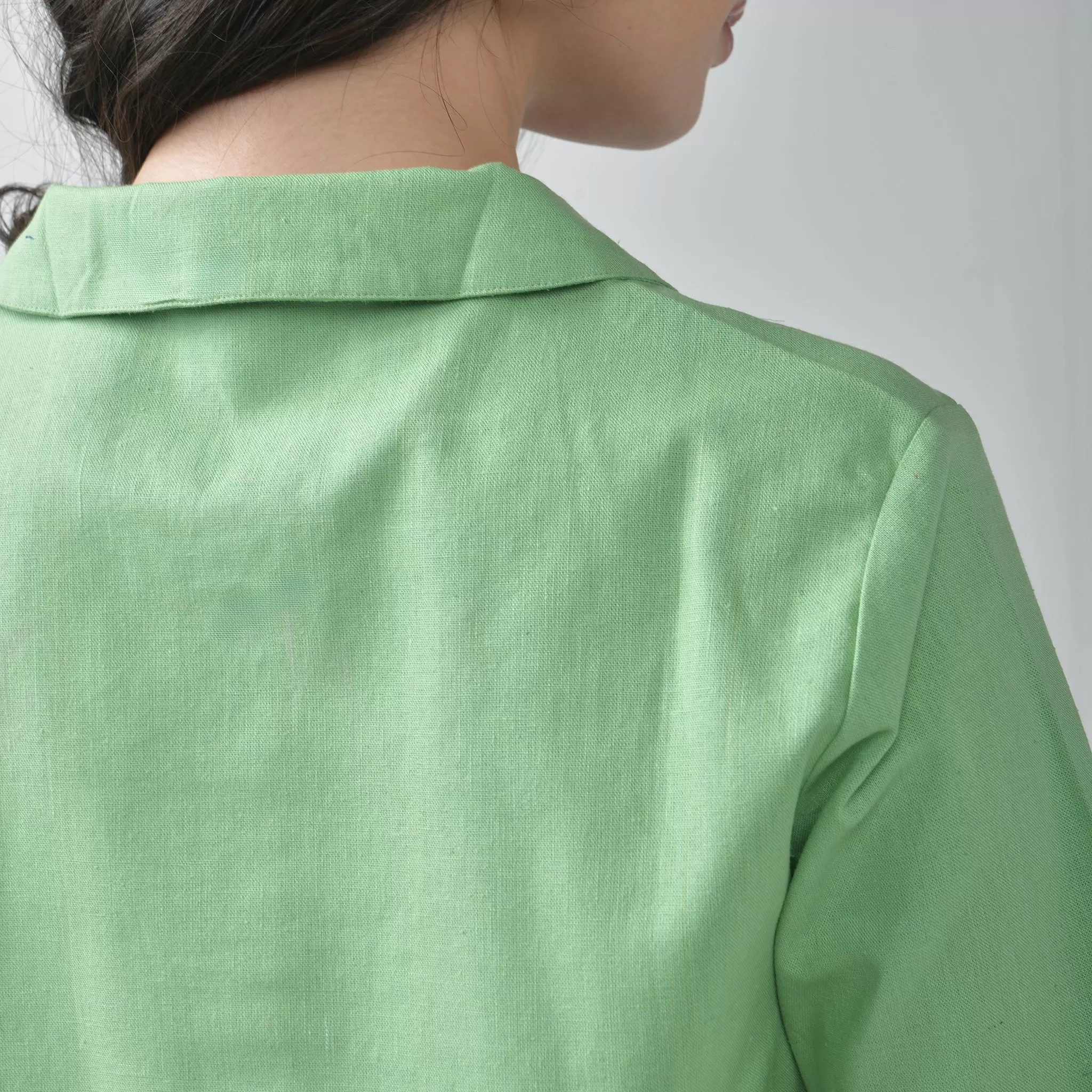 Crop Linen shirt for women - Green