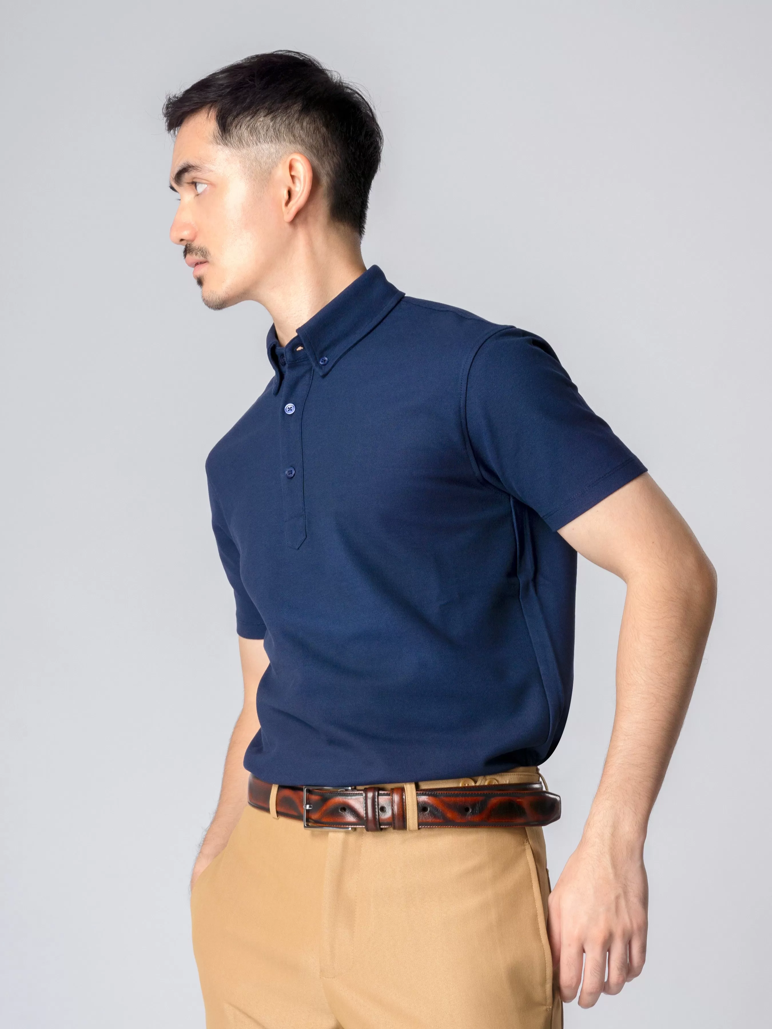 Dante Polo Button Down Short Sleeve - Navy Blue