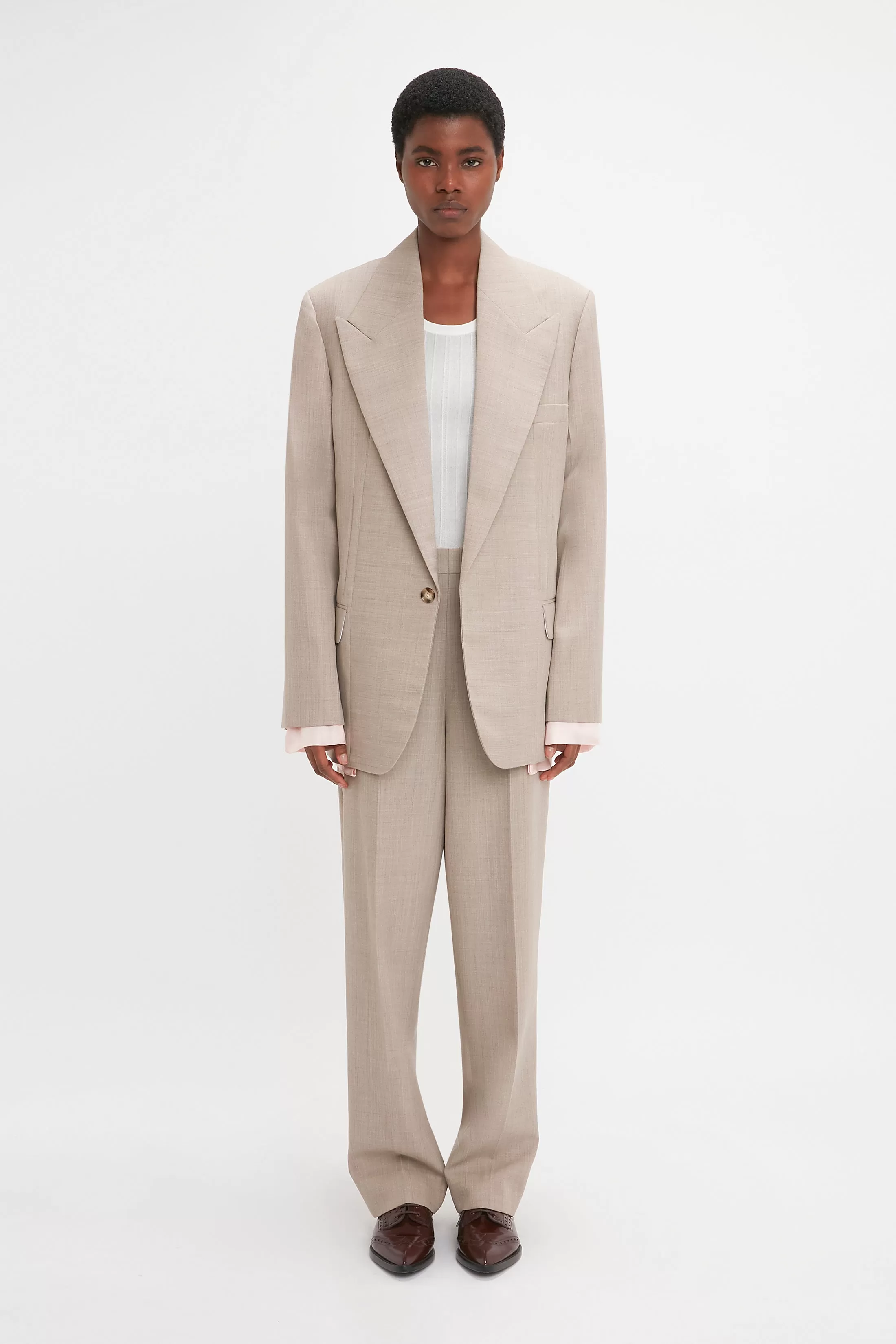 Darted Sleeve Tailored Jacket In Sesame