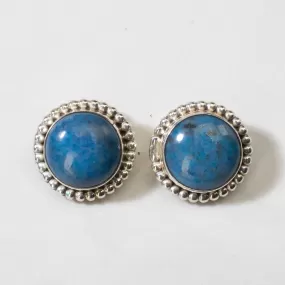 Denim Lapis Round Navajo USA Native American Made 925 Sterling Silver Earrings with Clip On Backing