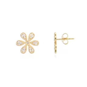 Diamond Flower Stud Earrings