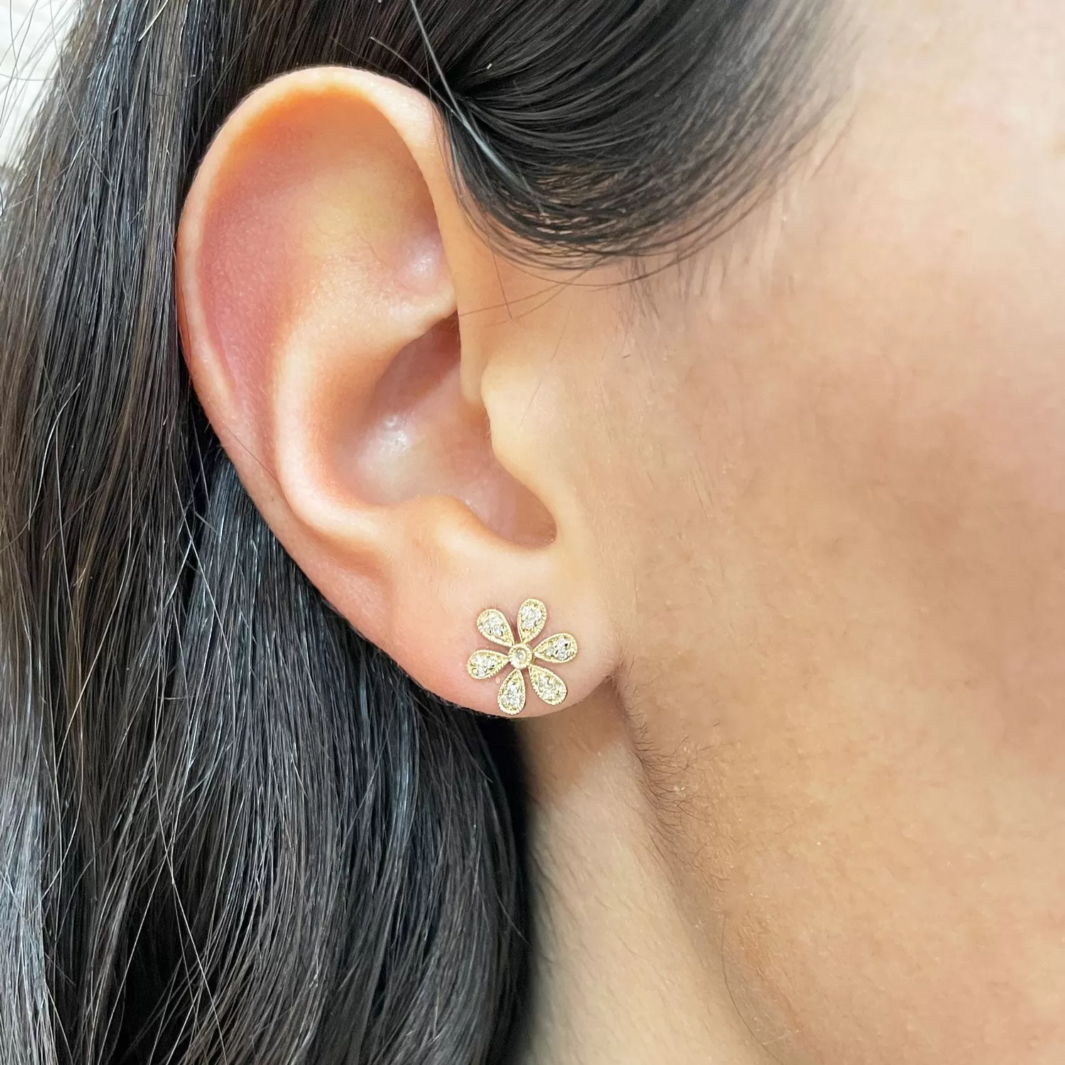 Diamond Flower Stud Earrings