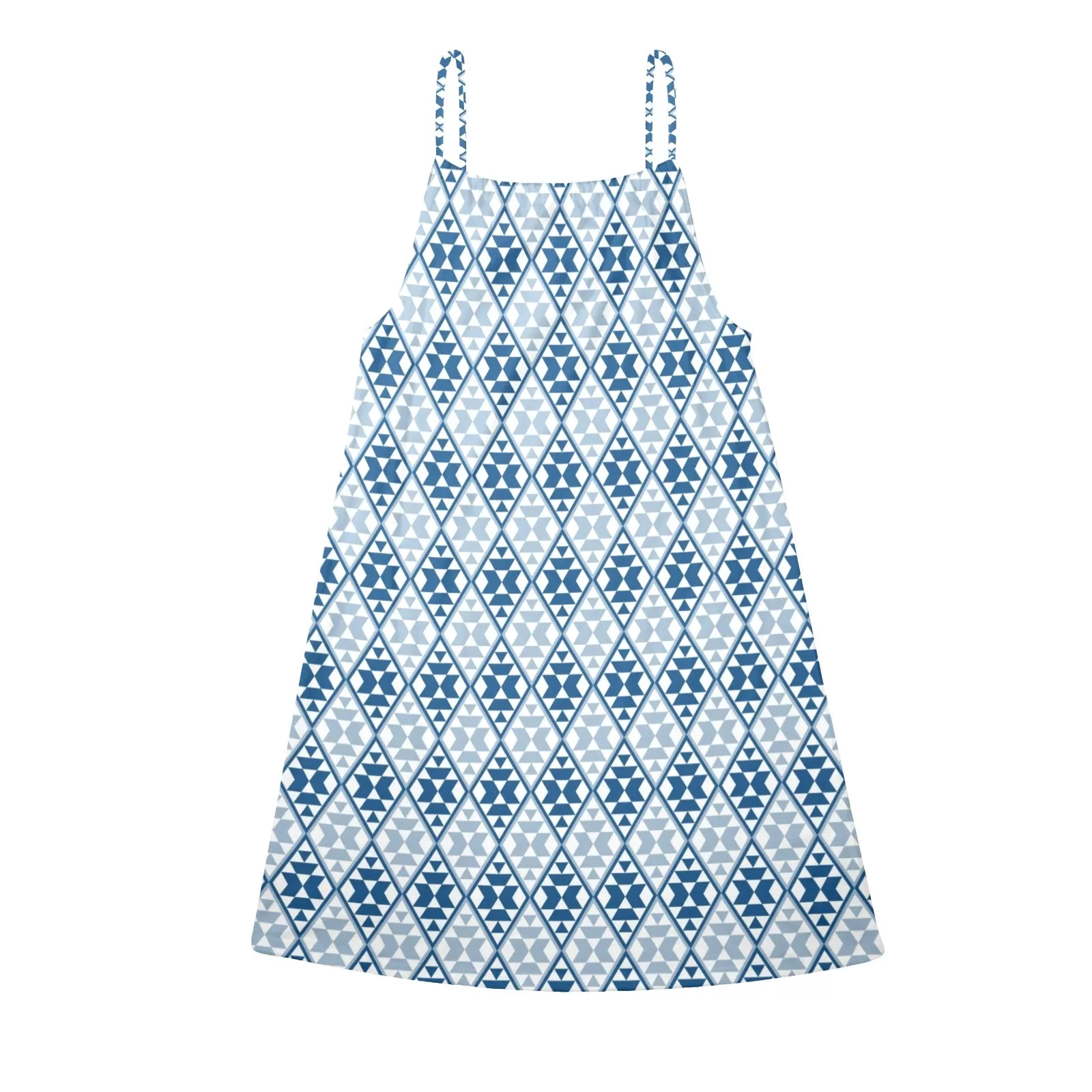 diamond print 8 Drawstring Neck Sleeveless Dress (Model D68)