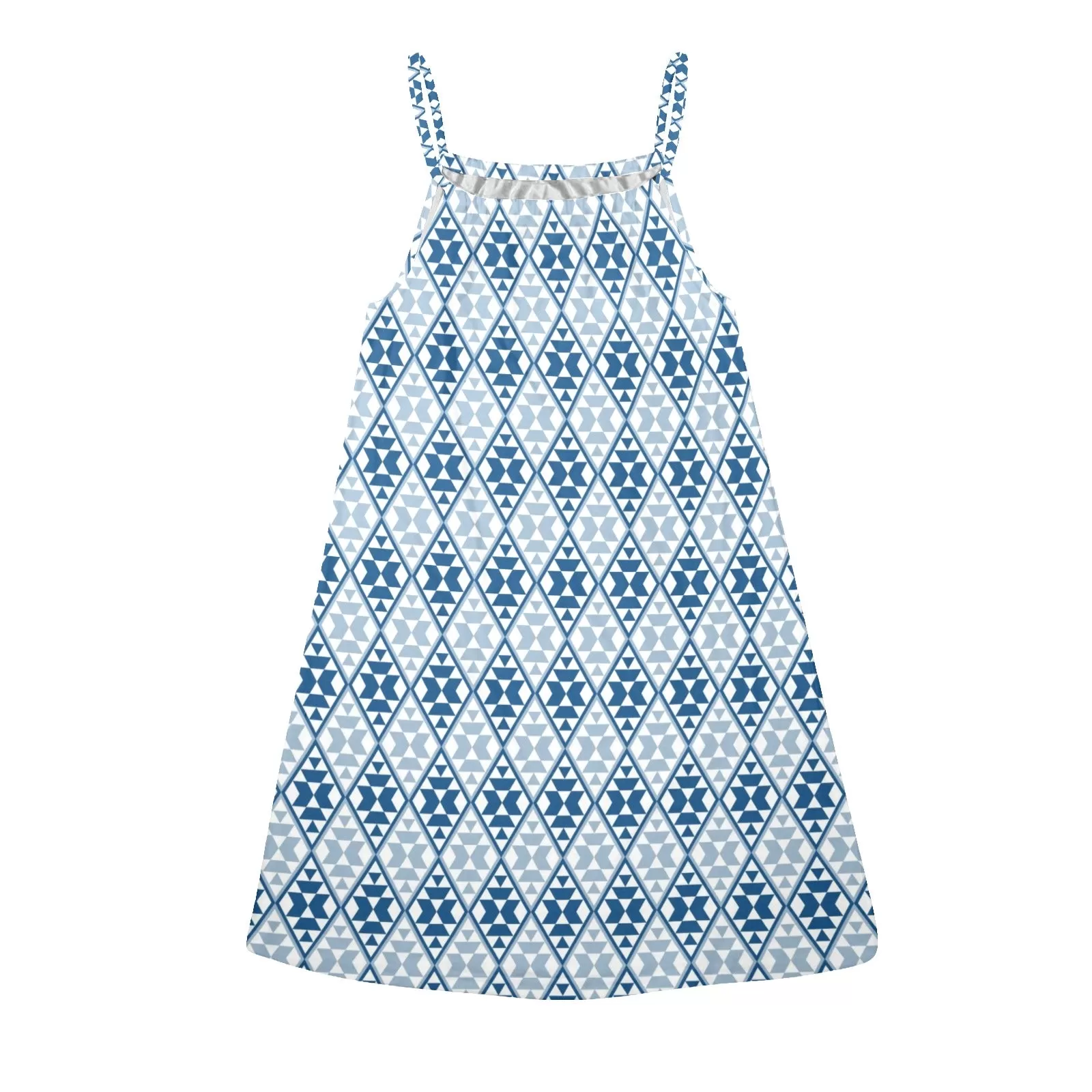 diamond print 8 Drawstring Neck Sleeveless Dress (Model D68)