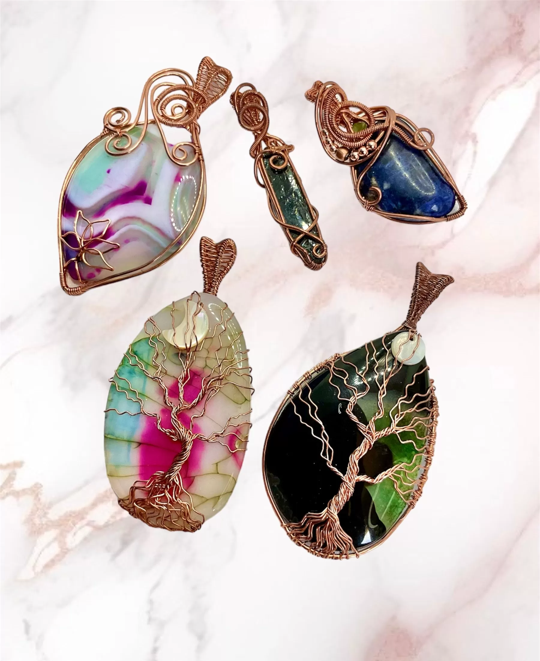 Dragon Vein Agate Tree of Life Pendant