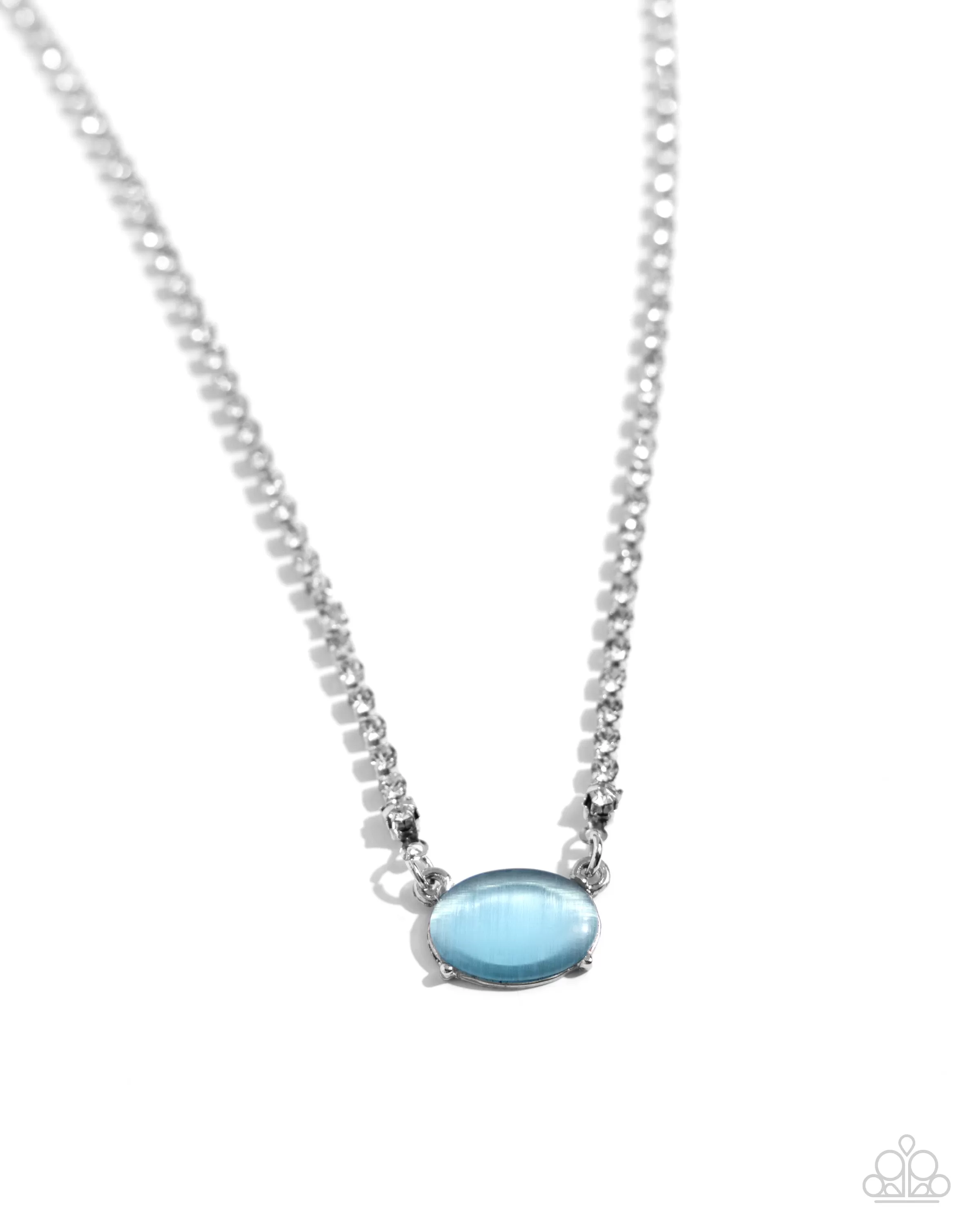 Dynamic Delicacy Blue Cat's Eye & White Rhinestone Necklace - Paparazzi Accessories