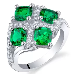 Emerald Cushion Cut Sterling Silver Ring Size 5