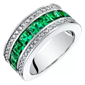 Emerald Princess Cut Sterling Silver Band Size 6