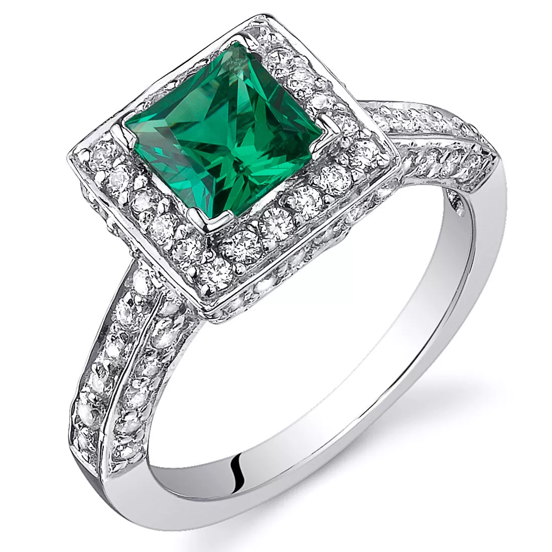 Emerald Princess Cut Sterling Silver Ring Size 5