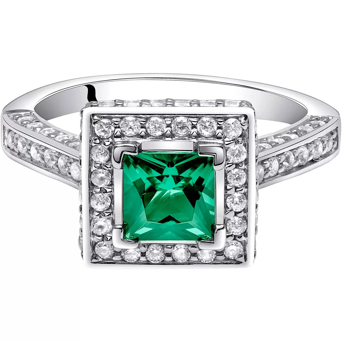 Emerald Princess Cut Sterling Silver Ring Size 5