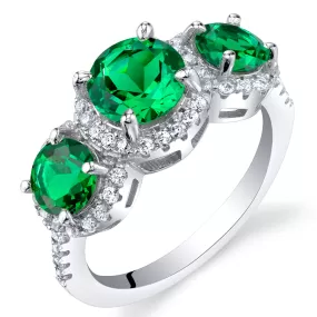 Emerald Round Cut Sterling Silver Ring Size 5