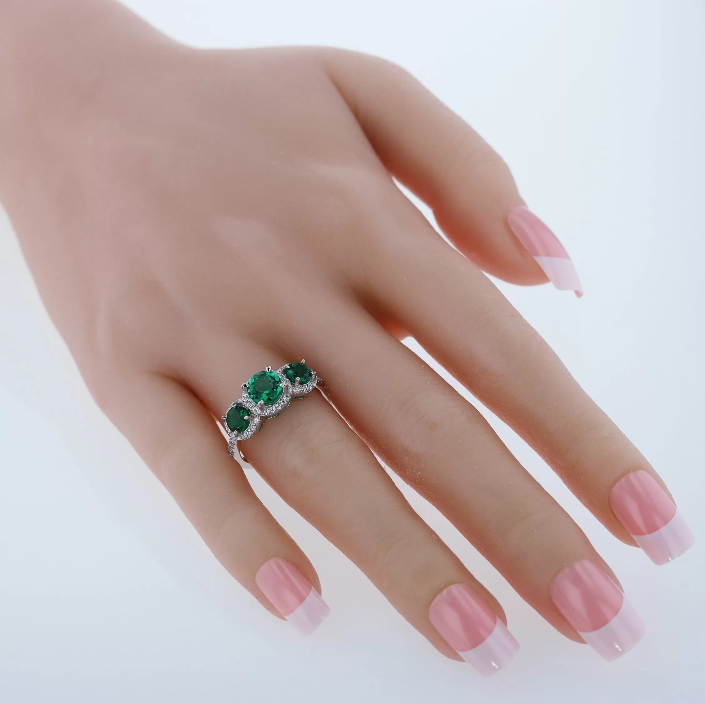 Emerald Round Cut Sterling Silver Ring Size 5