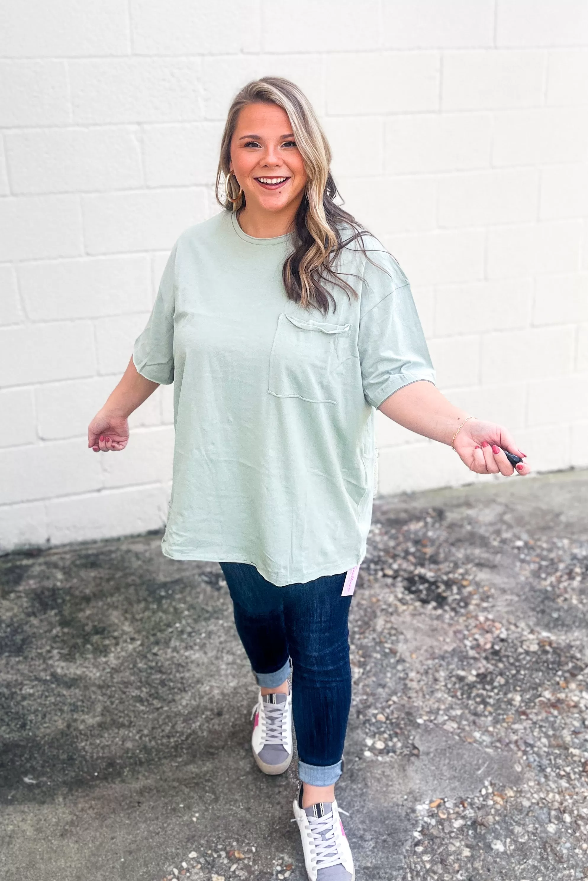 Emma Oversized Boyfriend Top, Sage