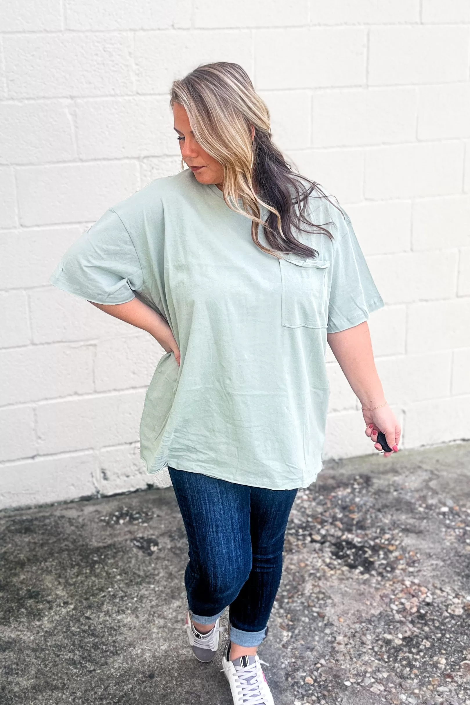 Emma Oversized Boyfriend Top, Sage