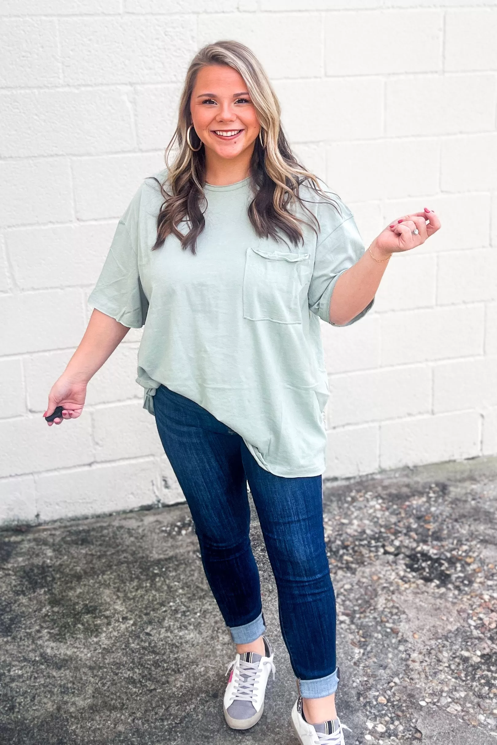 Emma Oversized Boyfriend Top, Sage