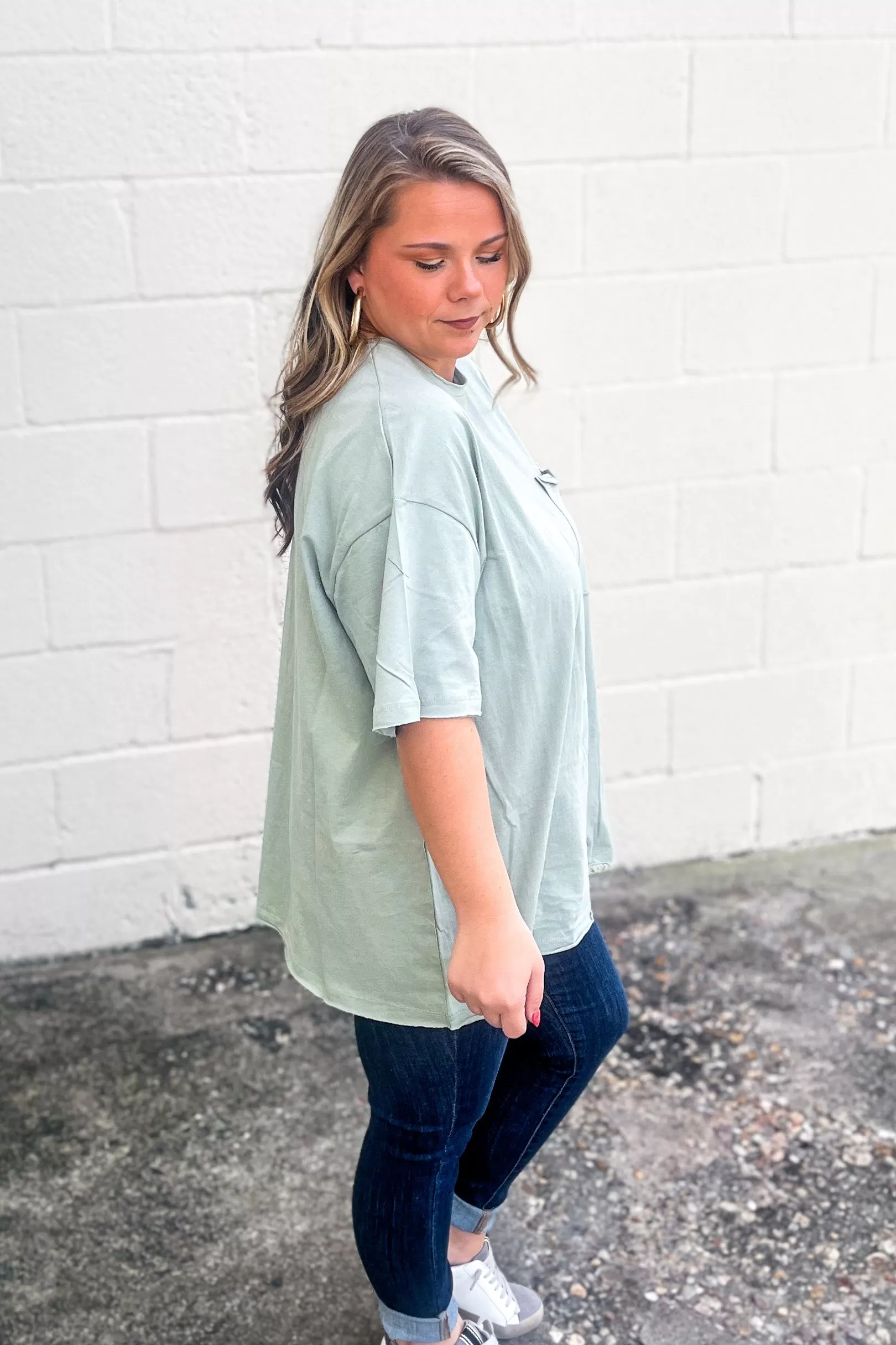 Emma Oversized Boyfriend Top, Sage